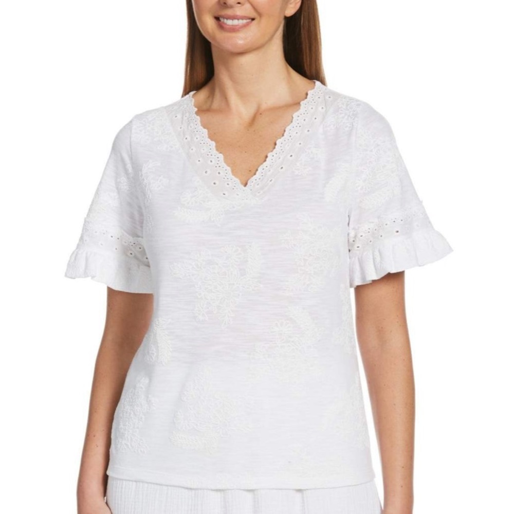 Rafaella NEW — White lace eyelet shirt